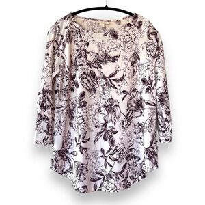 Emaline 3/4 sleeve light purple floral Knit scoop neck business casual blouse